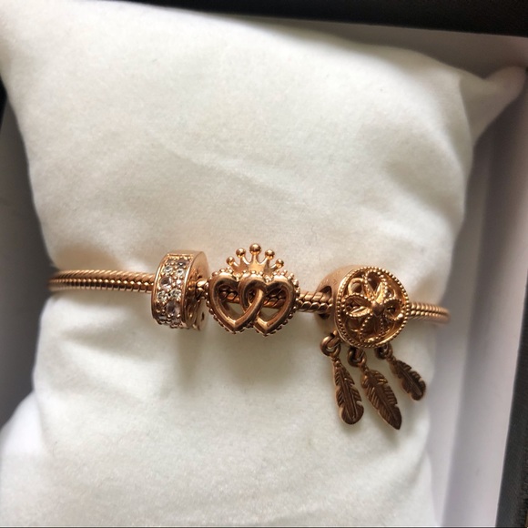 Pandora 14K Rose Gold Plated Snake Bracelet w/ Pandora